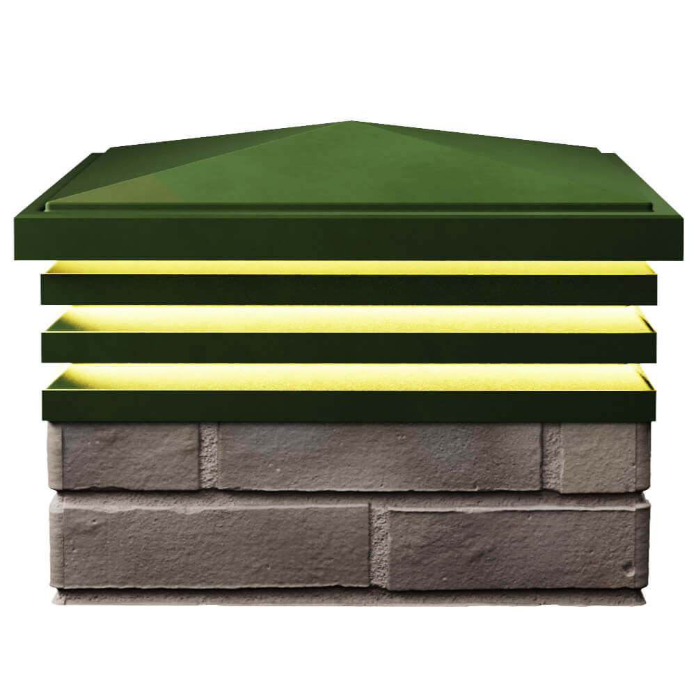 Колпак Zking Бона ХайТек Зеленый на столб 1.5х1.5 кирпича (385х385мм) с подсветкой